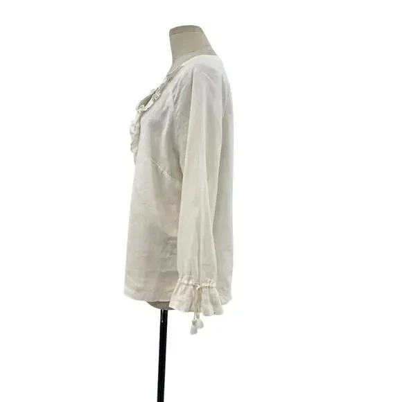 Wrap‎ London Peasant Top Blouse Long Sleeve Ruffle Linen White Size US 12 - Picture 5 of 11